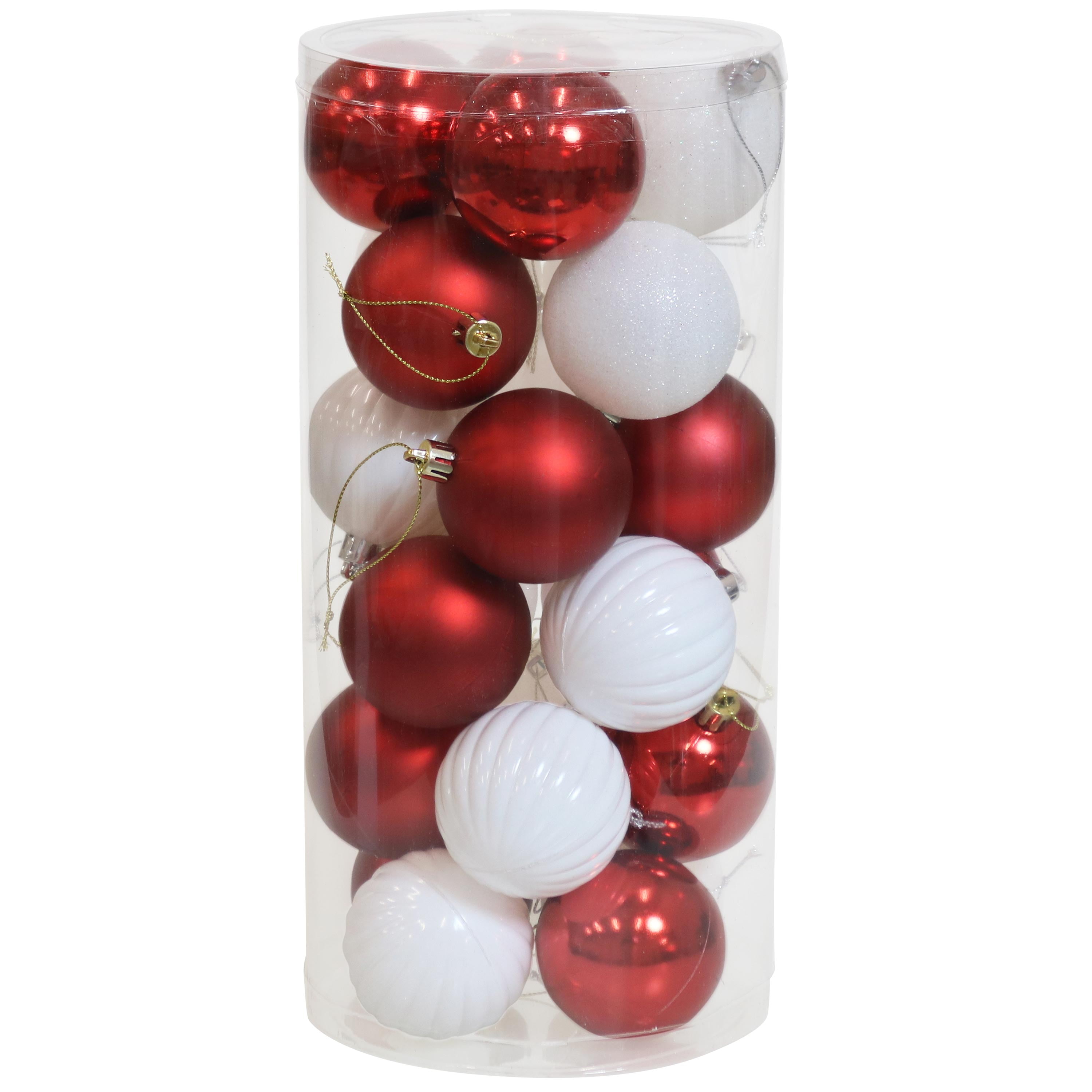 2.36-Inch Sunnydaze 24-Count 60mm Merry Medley Tree Decorations Set for Holiday Decor and Gatherings Shatterproof Christmas Ball Ornaments with Hooks Included Red/Gold