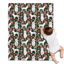 White Poodle Dog Hawaiian Floral Blanket,Comfortable Soft Flannel Throw Blanket,All Season,Warm Lightweight Blankets for Sofa Bed Couch Living Room Chair,30"x40"(80x100cm)