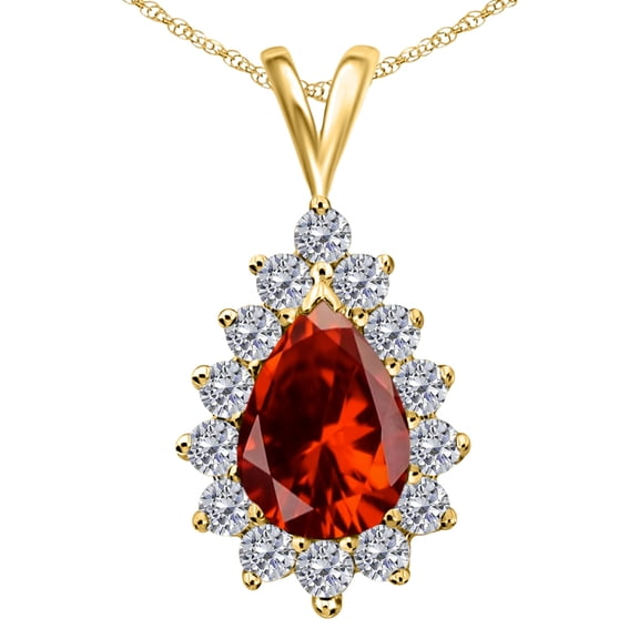 Mauli Jewels Engagement Necklace for Women 1.55 Carat Pear Shape Garnet And Diamond Pendant 4 Prong-Setting 10K Solid Rose White & Yellow Gold With 18 Chain|Silver Chain