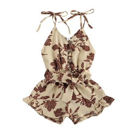 

Bagilaanoe Toddler Baby Girl Short Jumpsuit Sleeveless Floral Print Romper Ruffles Overalls with Waistband 1T 2T 3T 4T 5T Kids Short Pants Summer Outfits