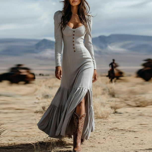 cowgirl long dresses TACSTRUN Women's Apricot Floral Maxi Dress, S at Amazon Women's Clothing  store