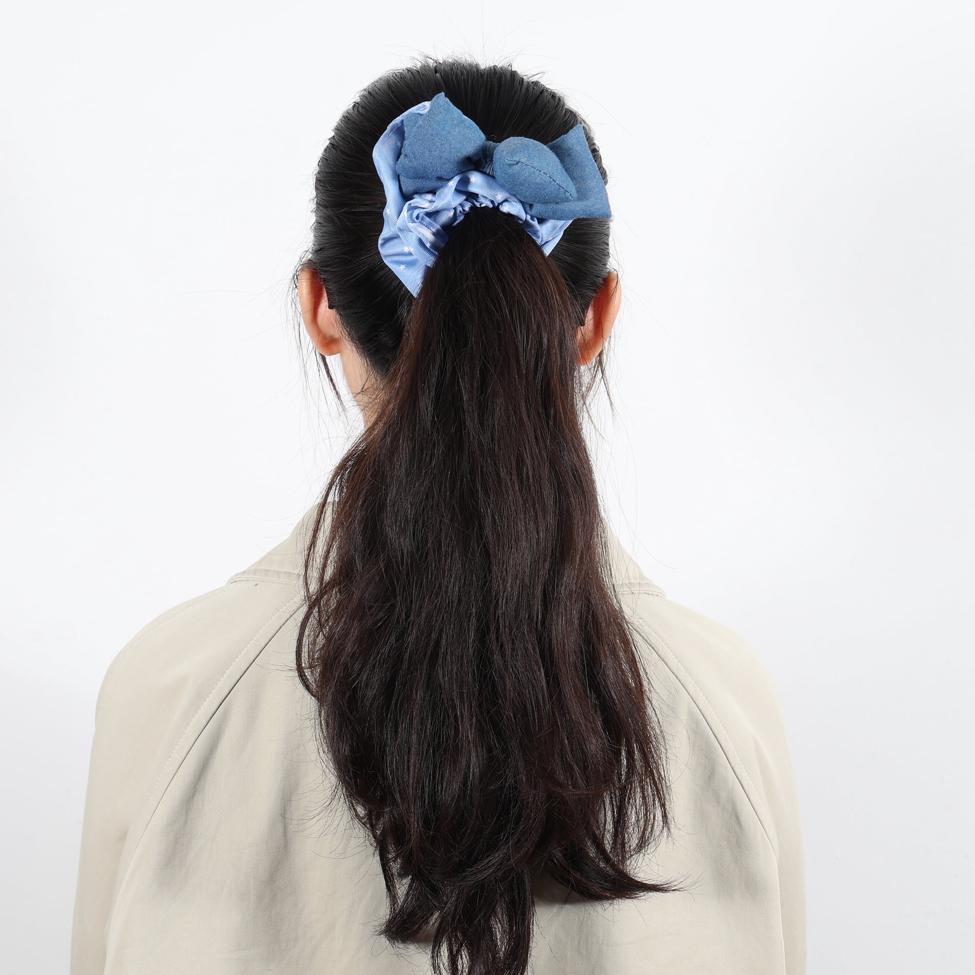 Unique Bargains Bow Denim Hair Ties Fashionable Daily Use Blue Five-pointed Star