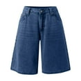 thumbnail image 4 of WENWU Women Solid Baggy Denim Shorts Straight Leg Denim Shorts Casual Knee Length Jean Jorts with Pockets Size 20 Pants for Women Olive Clothes for Women, 4 of 5