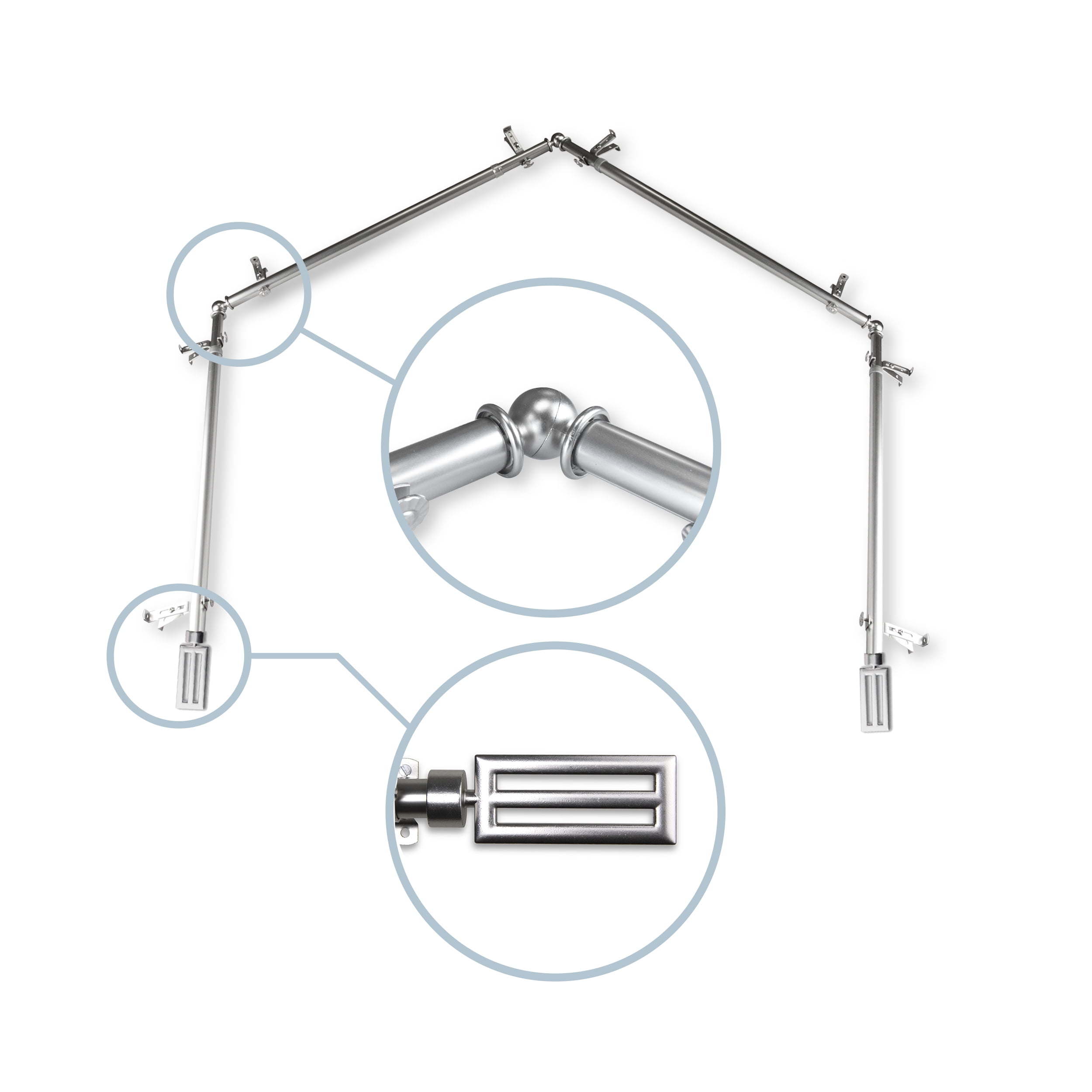Mabel 13/16" 4-Sided Bay Window Curtain Rod - Satin Nickel