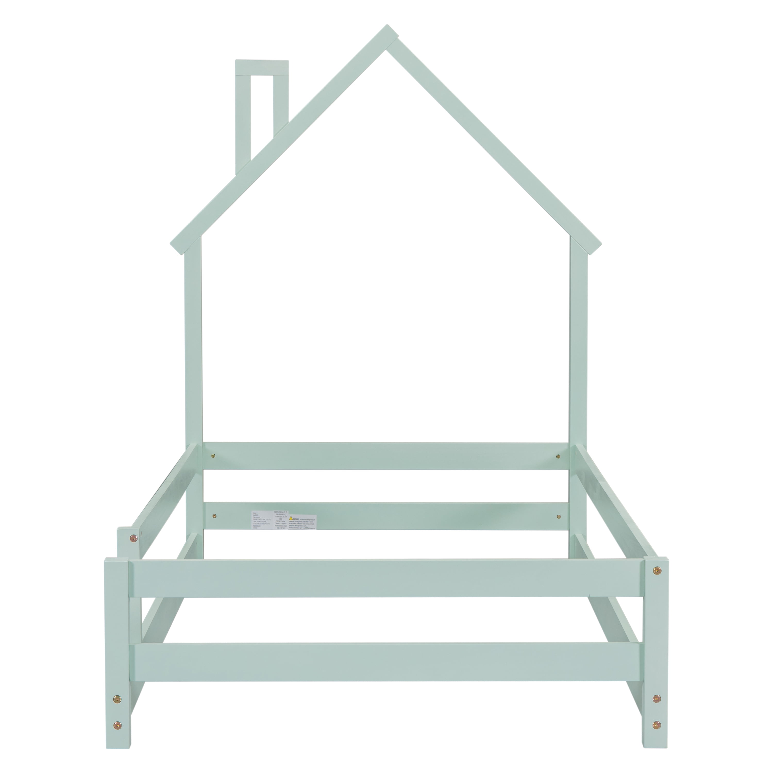 Gewnee Wood Twin Size House-Shaped Platform Bed with Headboard for Kids,Green