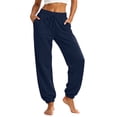 thumbnail image 2 of Resicozy Womens Joggers with Pockets Drawstring Elastic Waist Athletic Lounge Pants Casual Fashion Solid Color Trousers Navy M, 2 of 5