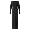 thumbnail image 2 of Caoirhny Women Long Bodycon Dress Solid Color Knitted Ribbed Square Neck Long Sleeve Dress Spring Fall Party Club Skinny Dress, 2 of 9