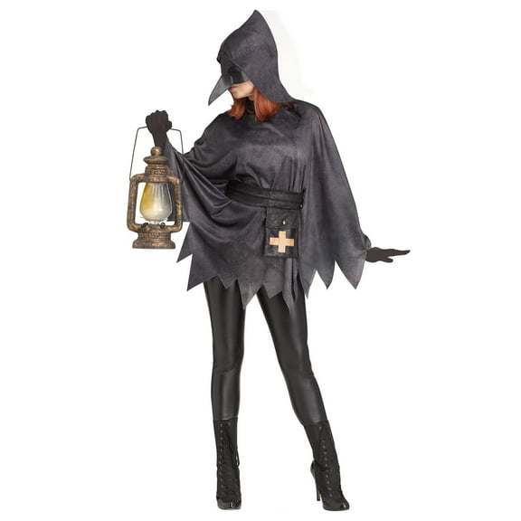 Fun World Plague Doctor Costume for Women with Hooded Poncho and Mask for Adults, One Size Fits Most