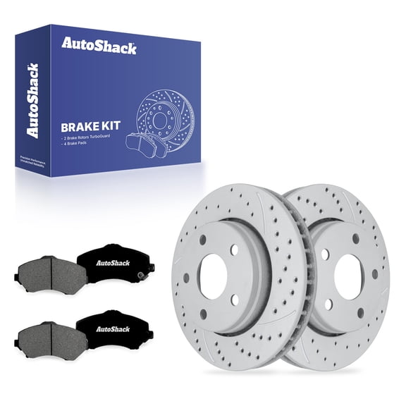 AutoShack Front Brake Rotors & Premium Pads for Jeep, Wrangler 2007-2017 Wrangler JK 2018, 4WD RWD V6 3.6L 3.8L - Coated Drilled & Slotted - Silver Matte Finish - TurboGuard - 11.89" (302 mm), 5-Lug