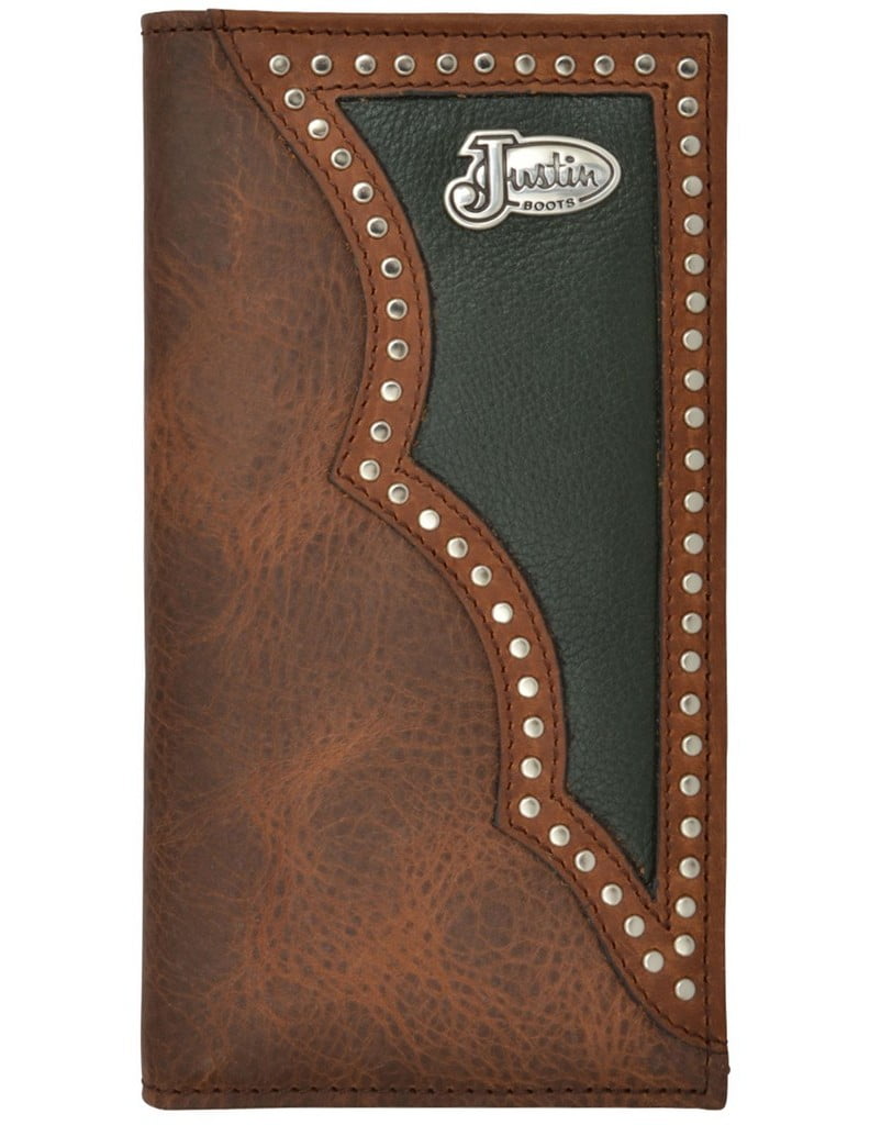 Justin Western Wallet Mens Rodeo Distressed Nailheads Brown WJS172