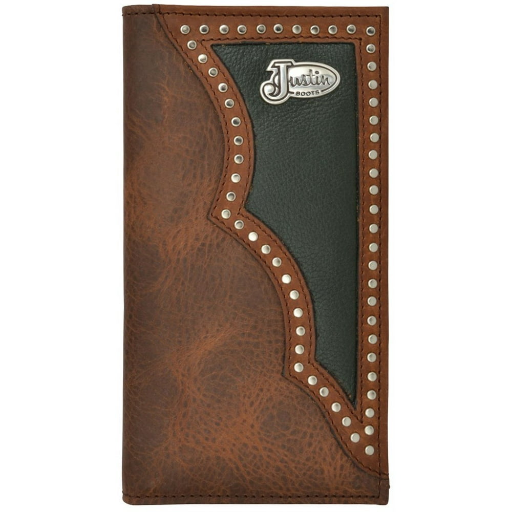 JUSTIN Justin Western Wallet Mens Rodeo Distressed Nailheads Brown