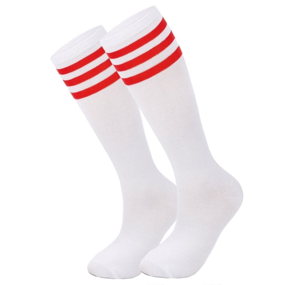Firefly Hope 1 Pair Women’s Knee High Athletic Socks, Breathable Soft Blend Thigh High Stockings for Daily Sports & Casual Wear, White Red Stripes