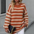 thumbnail image 5 of VISALY Pullover Crewneck Sweatshirt Striped Sweater Women's Casual Long Sleeve Pullover Sweaters O Neck 2023 Fall Winter Sweater Jumper Tops Crochet Sweaters Baggy Sweaters Office Sweater Orange L, 5 of 8