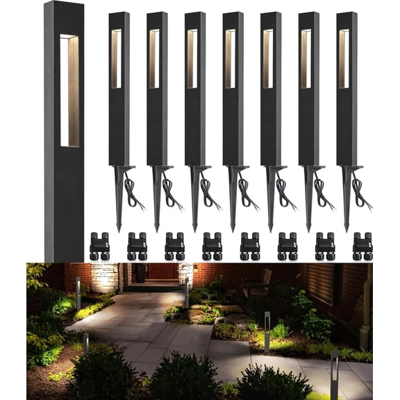 SUNVIE Low Voltage Landscape Lighting 3W LED Pathway Lights Wired Aluminum Waterproof Outdoor 3000K 12-24V for Garden Walkway, 8 Pack with Connectors