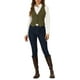 thumbnail image 2 of Chaleco de mezclilla sin mangas para mujer INSPIRE CHIC, con cuello en V y botones, casual, color verde militar, talla XS, 2 of 6
