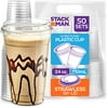24 oz. Clear Cups with Strawless Sip-Lids, [50 Sets] PET Crystal Clear Disposable 24oz Plastic Cups with Lids