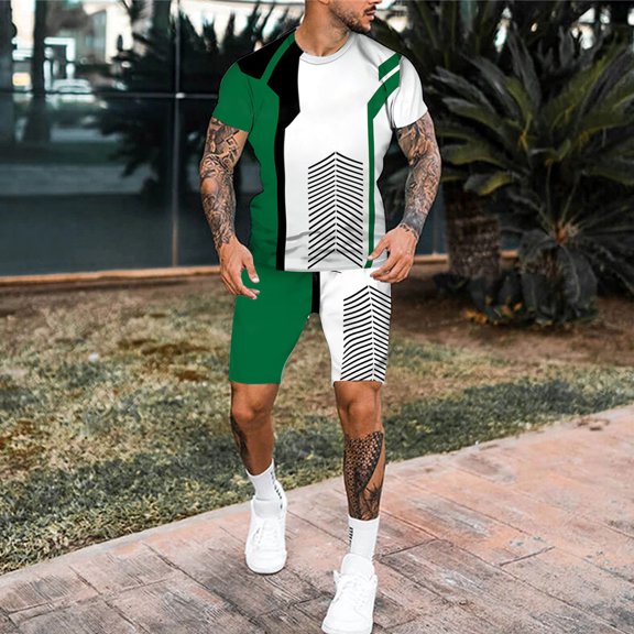 Vedolay Mens Short Set Men's Two Piece Summer Short Sleeve Zipper Music Printed Shirt and Shorts Sets,Orange 5XL