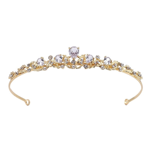 Zhuge Tiara de boda para novia, diadema de princesa, corona nupcial, joyería para el cabello con diamantes de imitación de cristal, decoración para novia, cumpleaños, graduación, boda (oro)