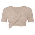 thumbnail image 5 of Nestiefly Womens Short Sleeve Shirts with Built in Bra V Neck Basic T-Shirts Workout Yoga Tops Athletic Shelf Bra Tops Padded Beige L, 5 of 7
