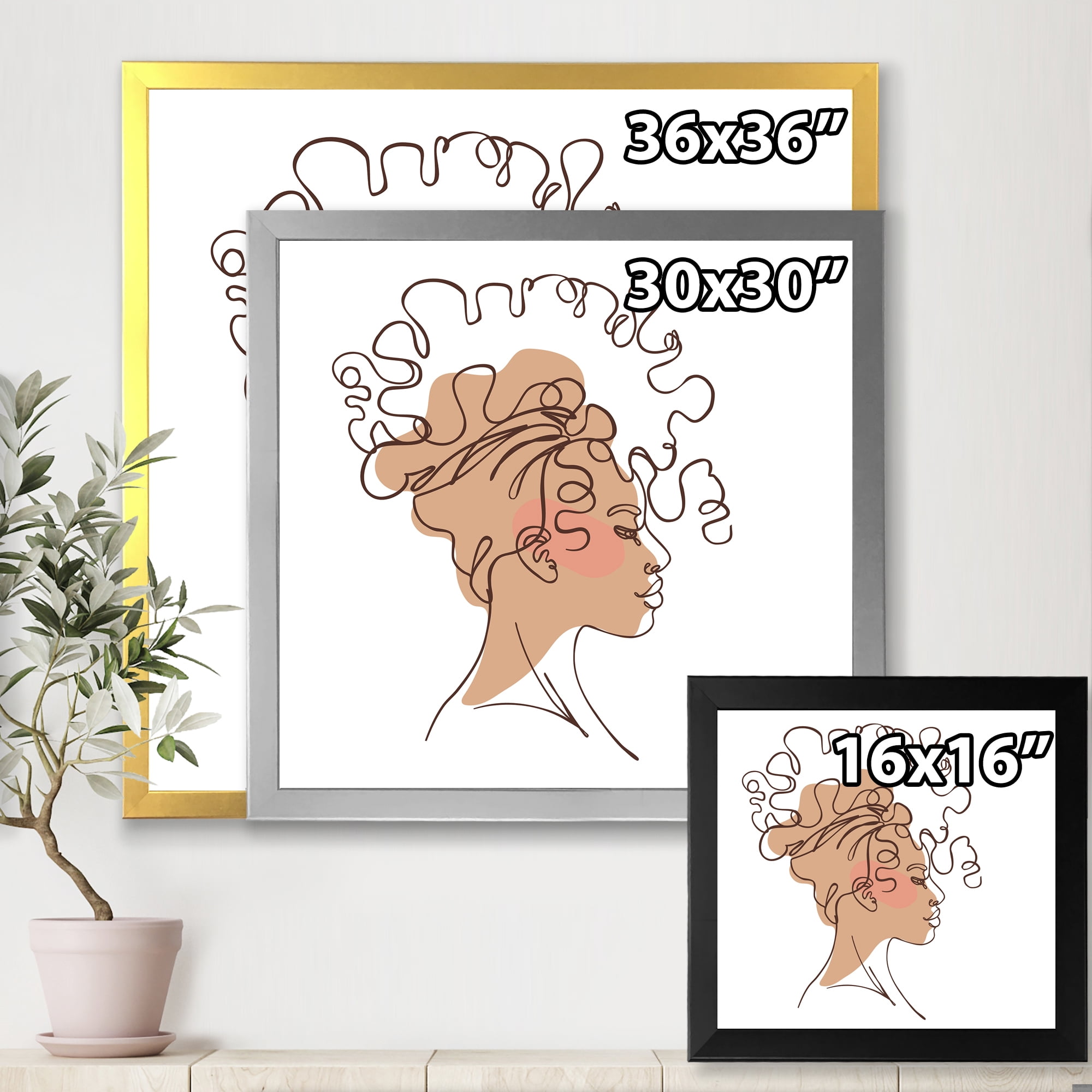 Designart 'One Line Portrait of Afro American Woman I' Modern Framed Art Print