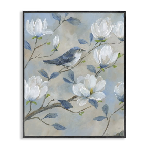 Stupell Industries Shabby Chic Blue Bird & Magnolia Black Framed Giclee Art, 11 x 14, by Nan