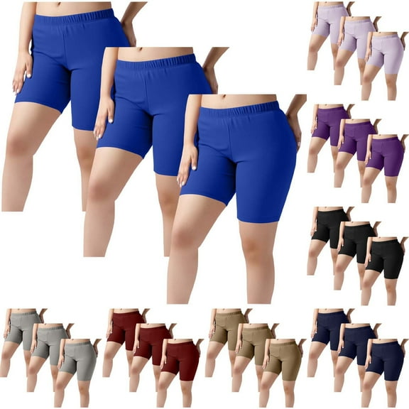 VBVC Women's Plus 3-Pack Butt Lift Biker Shorts,Ladies Breathable Stretchy Bottoms,Workout Sweatpants For Women,Purple,L-5XL