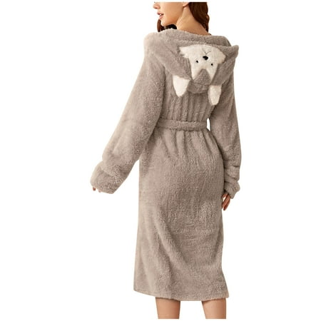 

HGWXX7 Women s Sleepwear Womens Double Pocket 3d Ear Hooded Flannel Bathrobe Soft And Warm Double-Faced Velvet Bathrobe Pajamas And Home Wear XXL