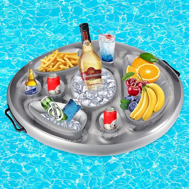 Portavasos flotante, bandeja inflable para bebidas de piscina con 8 orificios, portavasos de piscina de gran capacidad, enfriador de bebidas para piscina, cerveza, vino, comida, fruta,
