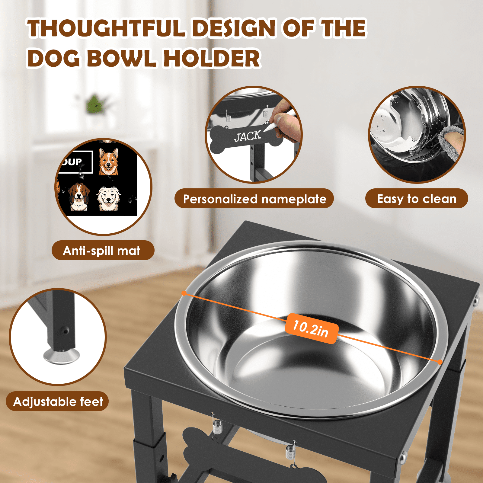 SHAINFUN 0.8-Gallon Raised Dog Water Bowl, with Anti-Spill Mat, 4 Heights 8-12.2", Indoor/Outdoor, Easy Clean