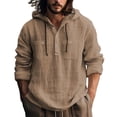 thumbnail image 2 of Men’s Long Sleeve Hooded Cotton Linen Shirt Solid Color Casual Spring Autumn Top, 2 of 8