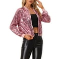 thumbnail image 1 of INSPIRE CHIC Veste à Paillettes pour Femme Fermeture Éclair Poches Cachées Blouson Bomber m Roses, 1 of 6