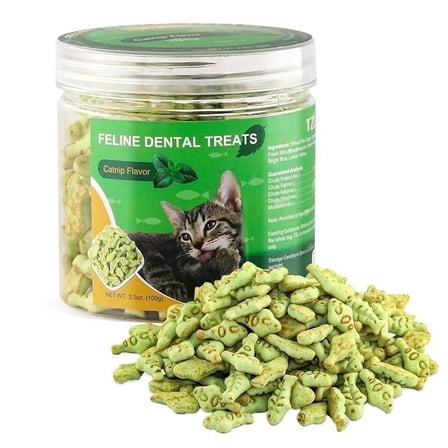 Cat Crunchy Fish Shaped Catnip Treats, Natural Kitty Cat Treats, Delicious Catnip Flavored Snacks, 3.5 oz. Tub