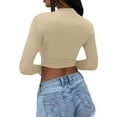 thumbnail image 5 of LISTHA Crop Tops for Women Long Sleeve Y2k Workout Crew Neck Shirt Going Out Slim Fit Tight Tees Long Sleeve_Khaki XL, 5 of 8