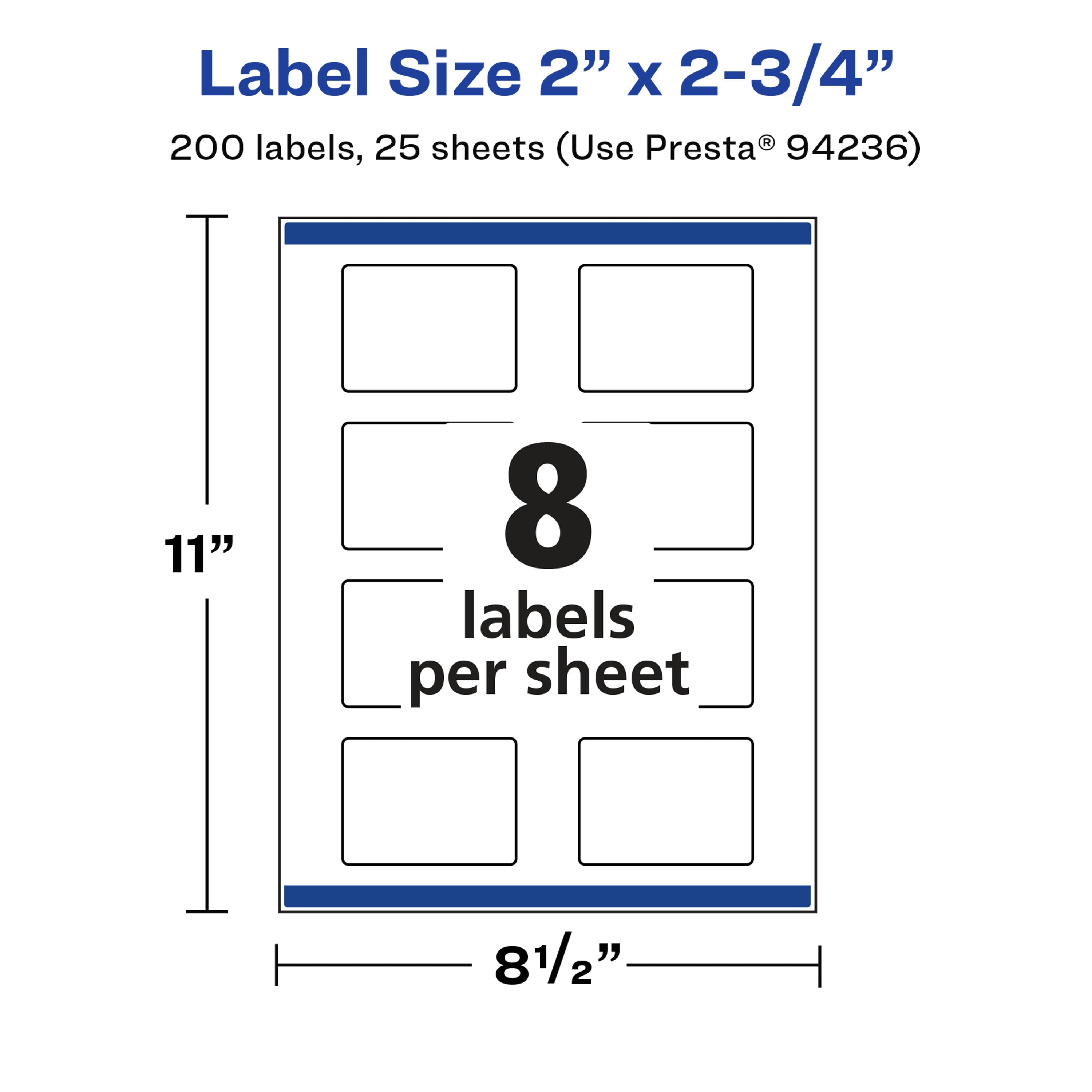 Avery Glossy White Rectangle Labels, 2" x 2.75", 200 Total