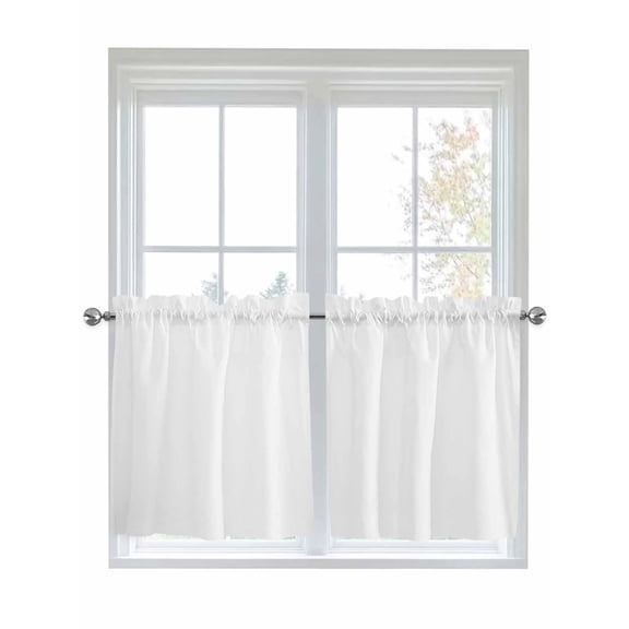 Half Window Curtain 36 Inches Long, Pure White Window Treatment Curtain Drapes, Simple Solid Color Small Tier Curtains for Bathroom Over Sink, 27.5"x36", 2 Panels