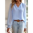 thumbnail image 2 of Solid Color Chevron Pattern Sheer Long Sleeve Blouse for Women Blue Large, 2 of 4