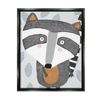 Stupell Industries Raccoon Animal Patterned Leaves Graphic Art Jet Black Floating Framed Canvas Print Wall Art, Design by Carla Daly