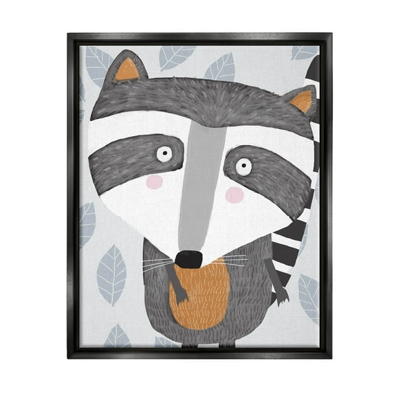 Stupell Industries Raccoon Animal Patterned Leaves Graphic Art Jet Black Floating Framed Canvas Print Wall Art, Design by Carla Daly
