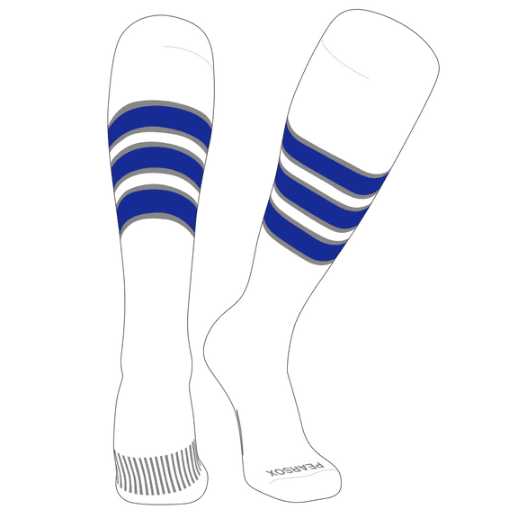 PEAR SOX Striped OTC Baseball, Softball, Football Socks (C) White, Silver, Royal (XS)