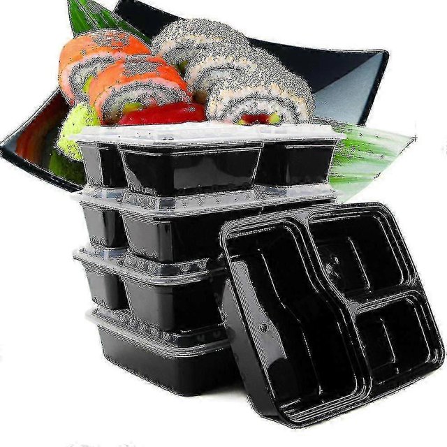 10 Pack Premium 3 Compartment Stackable Microwave Re-usable Lunchbox Food Container Meal Prep Preparation Boxes A