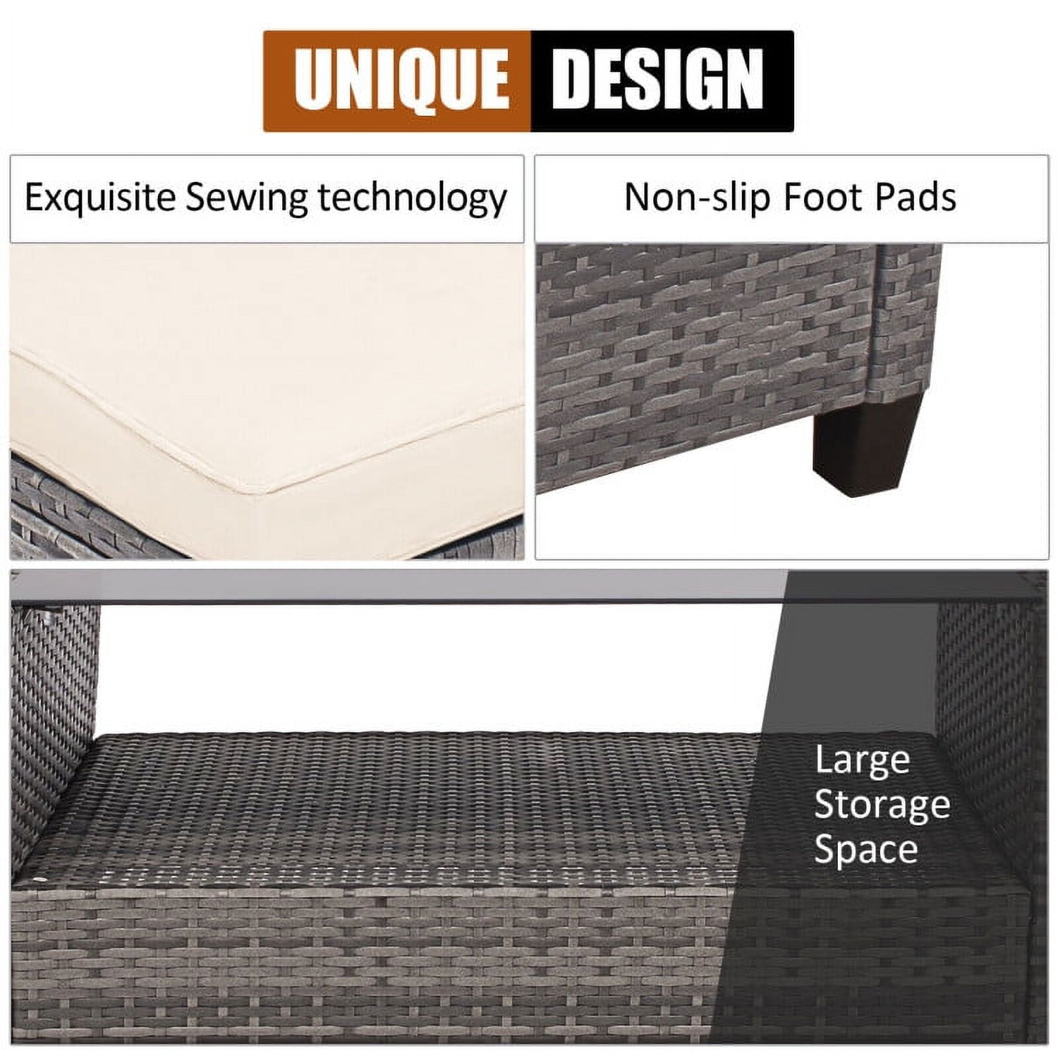 Aimee Lii 4 Pieces Patio Rattan Furniture Set with Cushion and Table Shelf, Outdoor Deck Furniture, Off White Aimee Lii 4 Pieces Patio Rattan Furniture Set with Cushion and Table Shelf, Outdoor Deck Furniture, Off White