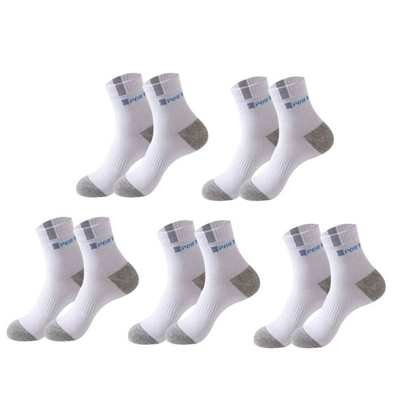 Opvise Mens Socks 5 Pairs Sports Socks Breathable Sweat Absorption Letter Printed Mid-Tube Soft Socks Sports Wear Bouncy Summer Outdoor Running Casual Socks Men Accessories Navy Blue