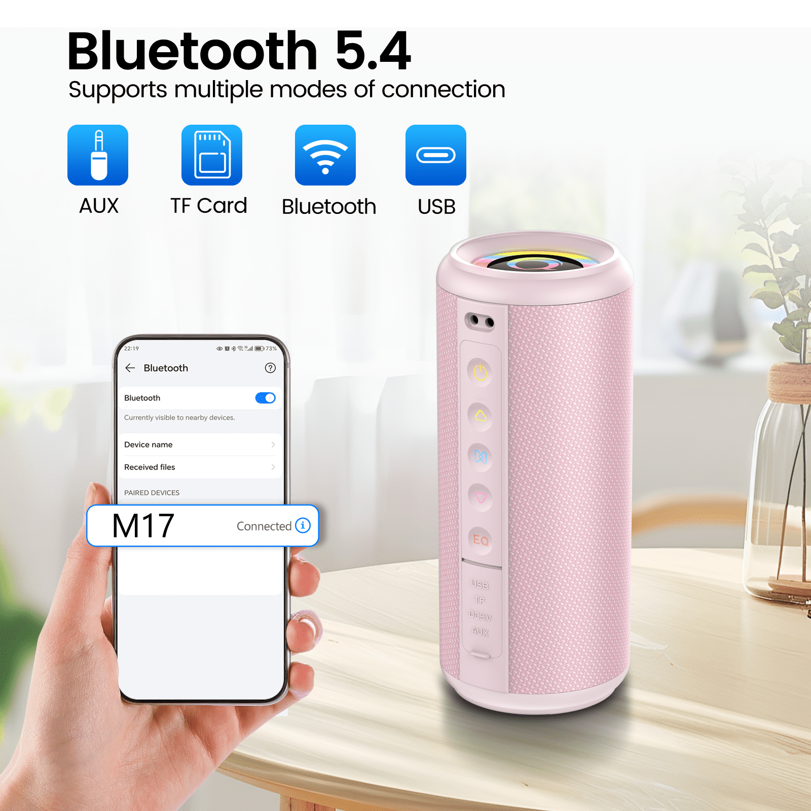 Portable Bluetooth Speaker, Bluetooth 5.4 Wireless Speaker with 20W HD Loud Stereo Sound, 20H Playtime, IP7 Waterproof, LED Lights, TWS Pairing, Built-in Mic, for Outdoor, Party, Home, Gift