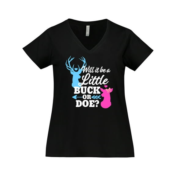 Inktastic Gender Reveal Will it be a Little Buck or Doe? Women's Plus Size V-Neck T-Shirt