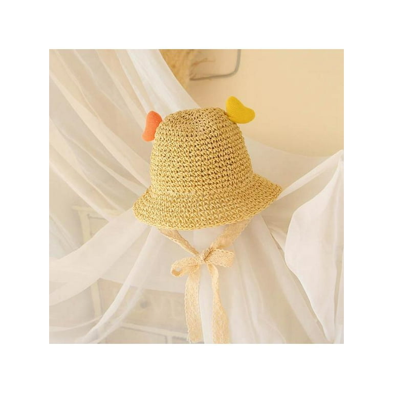 Baby Boy Girl Straw Hats with Strings, Summer Sun Protection Beach Hat with  Two Heart for Toddler Kids,2-6Y 