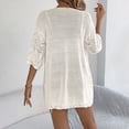 thumbnail image 4 of FRSASU Women's Crochet Knit Cardigan Sweaters Short Sleeve Open Front Kimonos Boho Lightweight Cardigans Tops Beige, 4 of 8