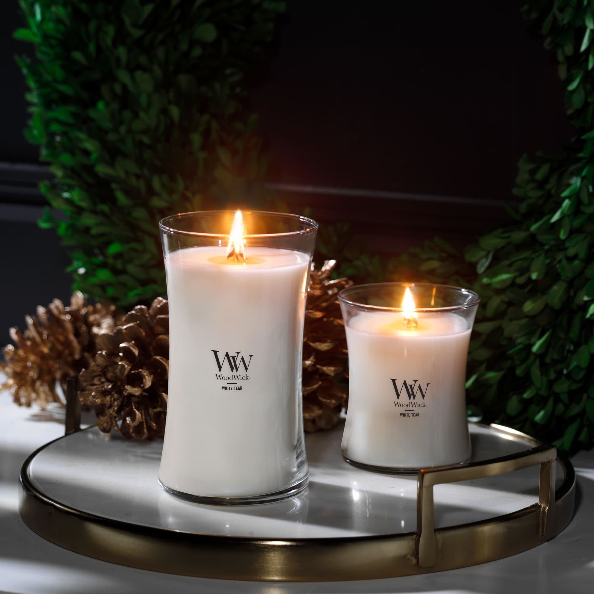 WW wood wick white teak Mサイズ　3個セット WoodWick Medium Hourglass Scented Candle, White Teak, 9.7 oz