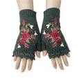 thumbnail image 3 of CUZIBR Snow Gloves Women Crochet Flower Embroidery Knitted Fingerless Mittens Cozy Soft Warm Glove For Running Driving Hiking, 3 of 3