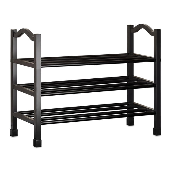 3 Tier Small Shoe Rack, Narrow Stackable Kids Toddler Adult Shoe Storage Organizer Shelf for Closet Floor Front Door Entrance Entryway, Free Standing Shoe Rack Organization Shelves