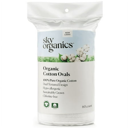 Sky Organics Organic Cotton Ovals for Sensitive Skin for Beauty & Personal Care, 60 Count